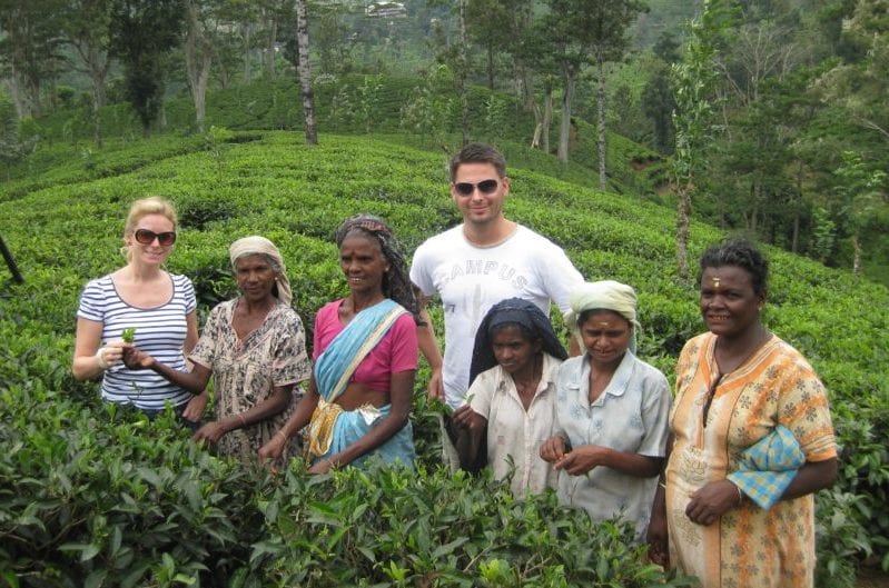 11teepflückerinnen in sri lanka mit touristen