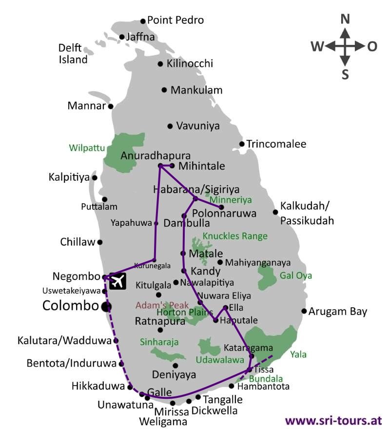UNESCO Welterbe Sri Lanka Rundreise-Route